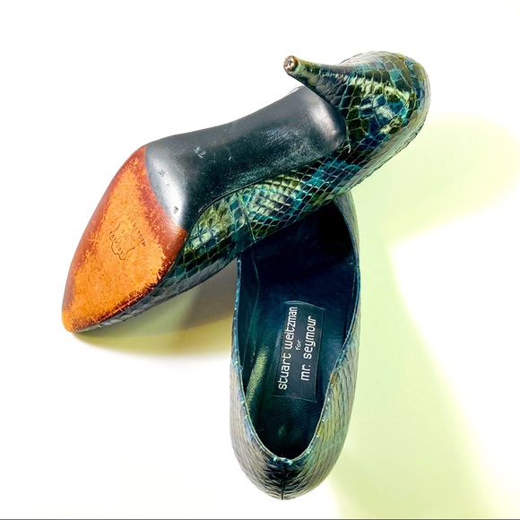 Stuart Weitzman Shoes Mr. Seymour Snakeskin Vintage Heels 7 1/2 - Picture 4 of 16